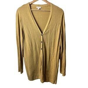 J. Jill Golden Tan Button Front Cardigan Sweater Medium Long Sleeve Lightweight
